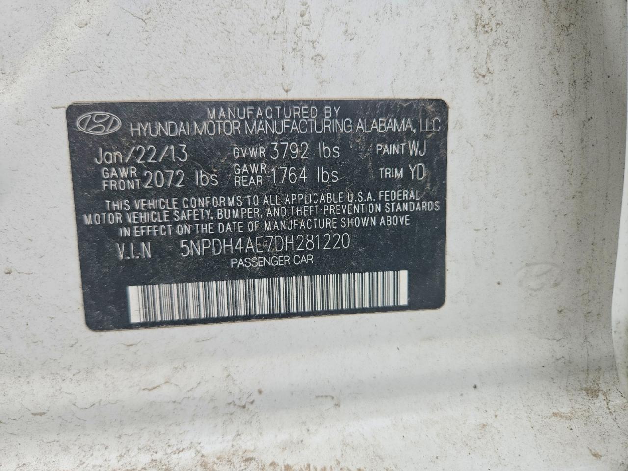 2013 Hyundai Elantra Gls White vin: 5NPDH4AE7DH281220