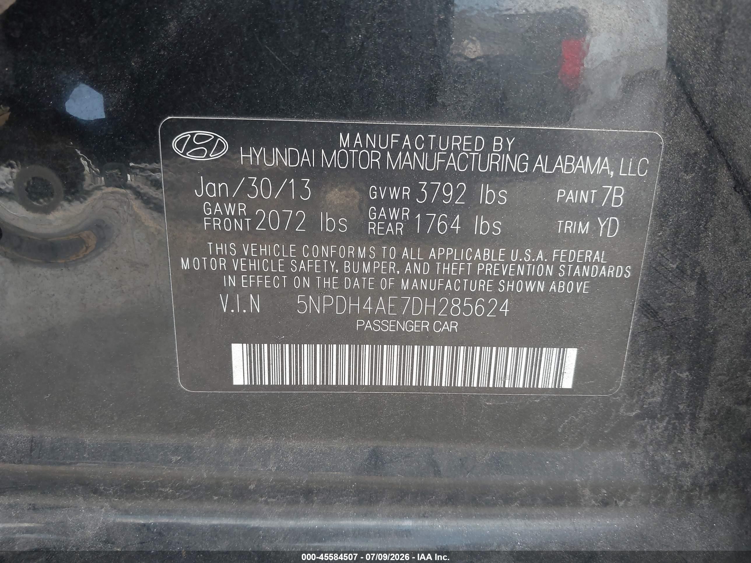 2013 Hyundai Elantra Gls Black vin: 5NPDH4AE7DH285624