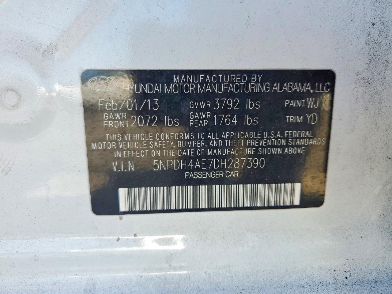 2013 Hyundai Elantra Gls White vin: 5NPDH4AE7DH287390