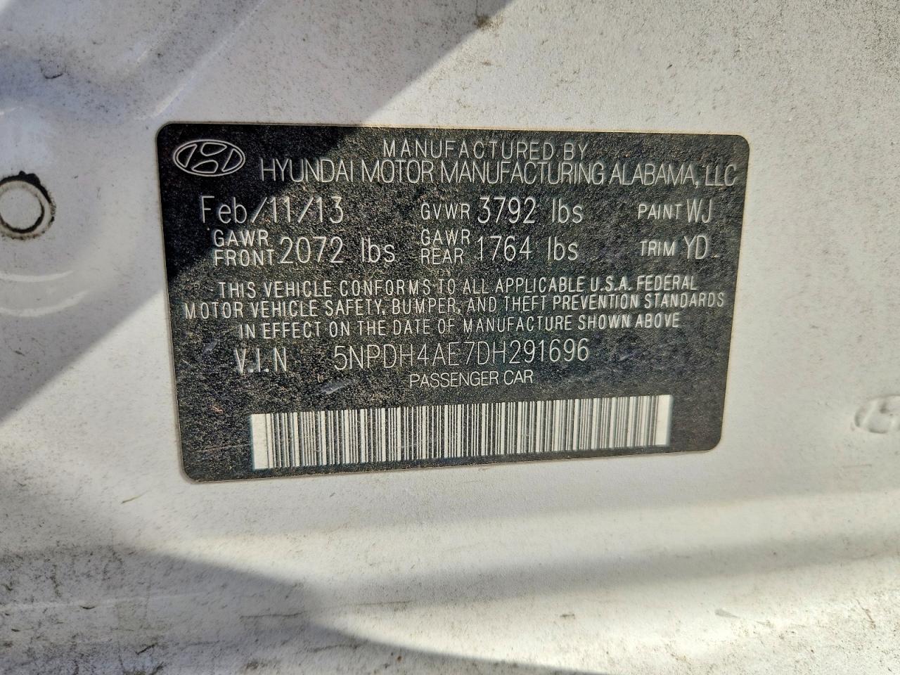 2013 Hyundai Elantra Gls White vin: 5NPDH4AE7DH291696