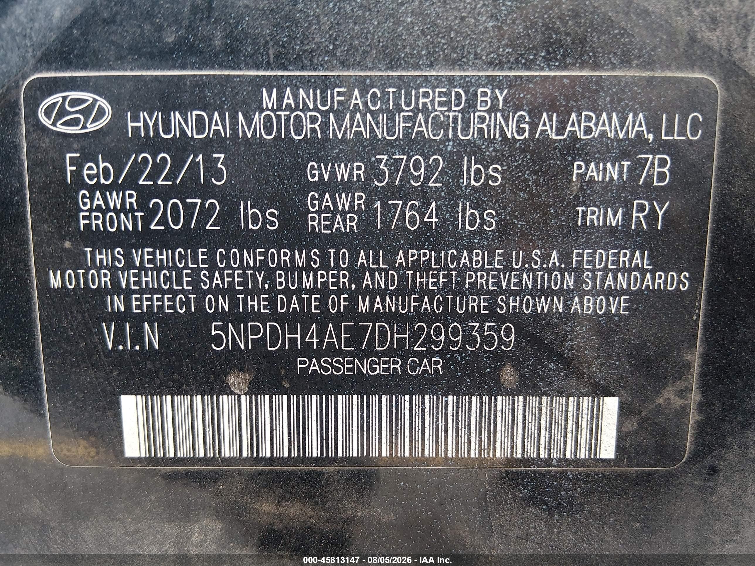2013 Hyundai Elantra Limited Black vin: 5NPDH4AE7DH299359