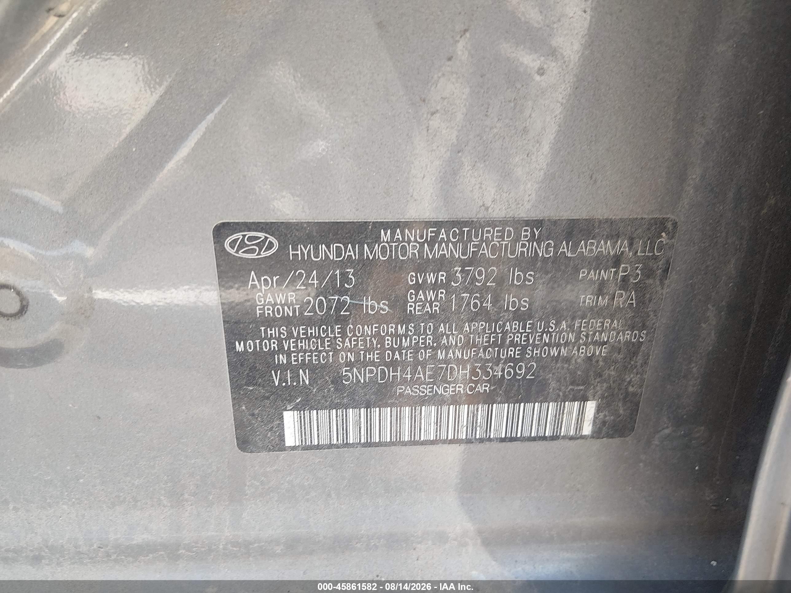 2013 Hyundai Elantra Gls Gray vin: 5NPDH4AE7DH334692