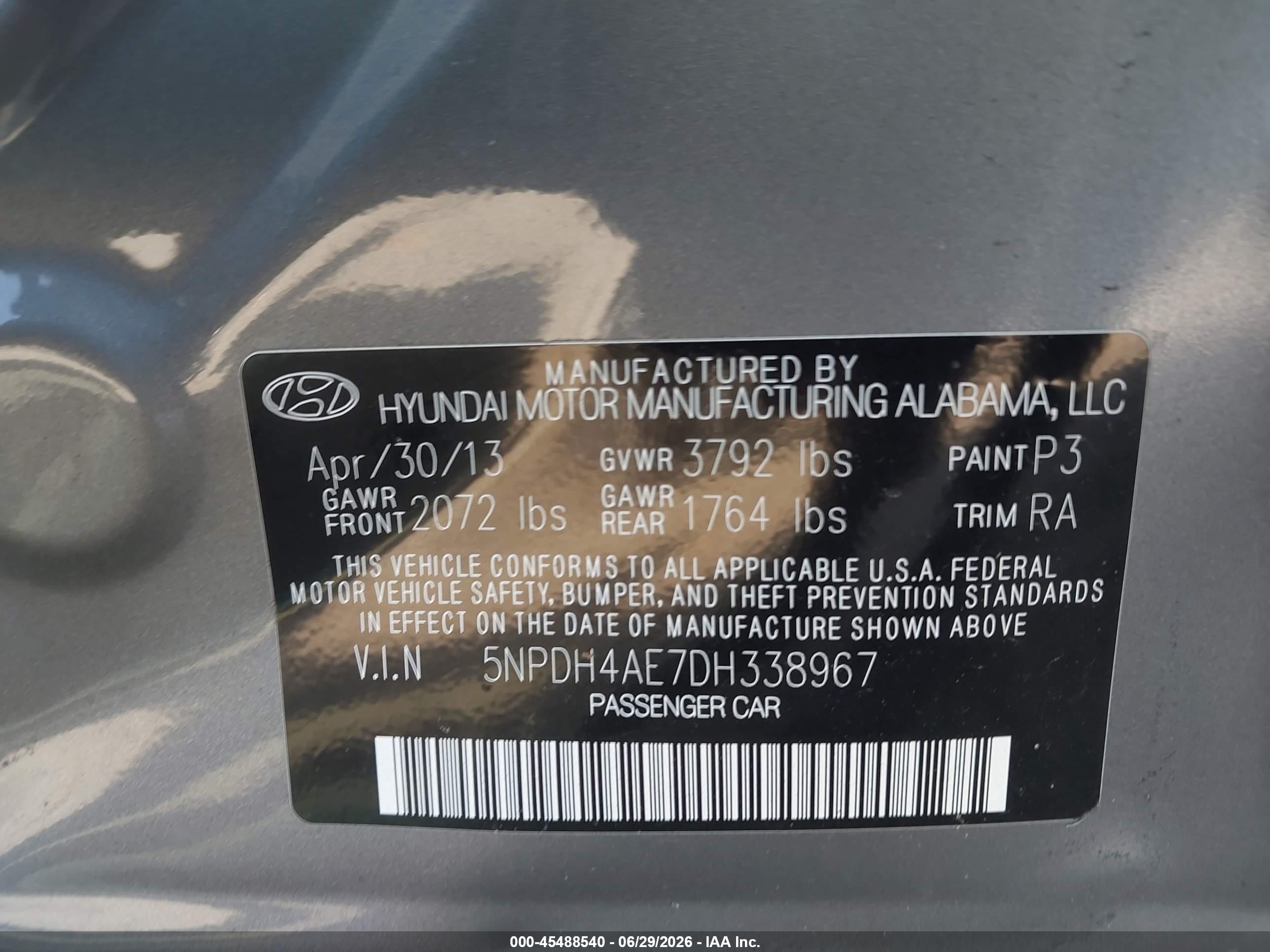 2013 Hyundai Elantra Limited Gray vin: 5NPDH4AE7DH338967