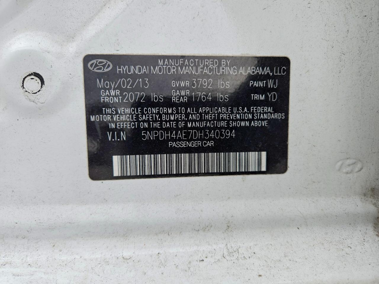 2013 Hyundai Elantra Gls White vin: 5NPDH4AE7DH340394