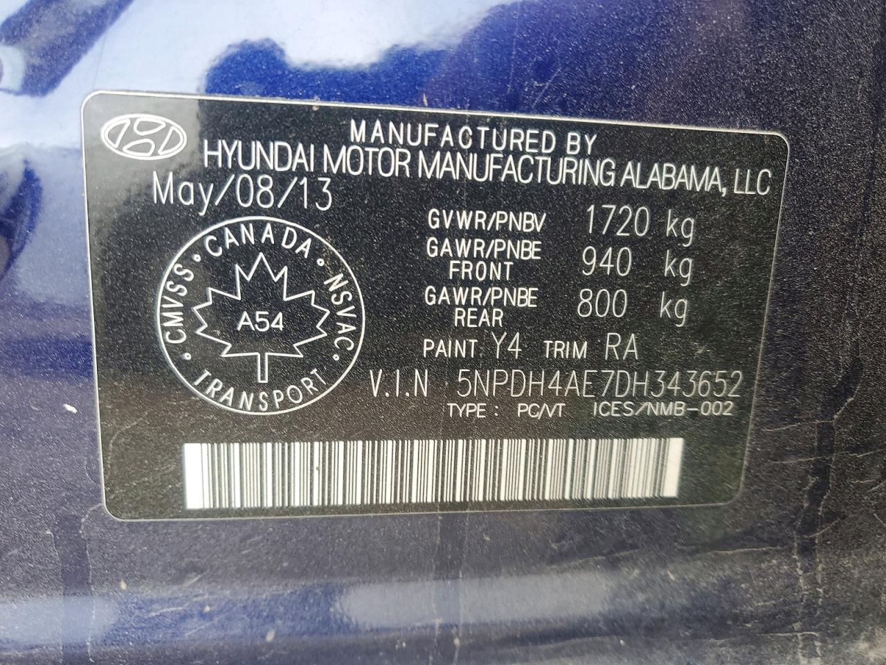 2013 Hyundai Elantra Gls Blue vin: 5NPDH4AE7DH343652