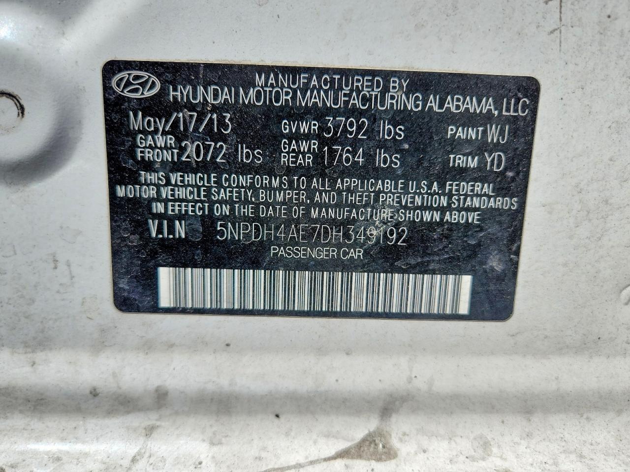 2013 Hyundai Elantra Gls White vin: 5NPDH4AE7DH349192