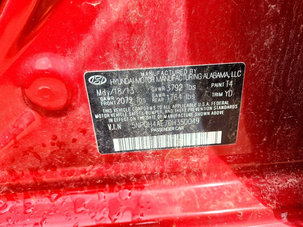 2013 Hyundai Elantra Gls Red vin: 5NPDH4AE7DH350049
