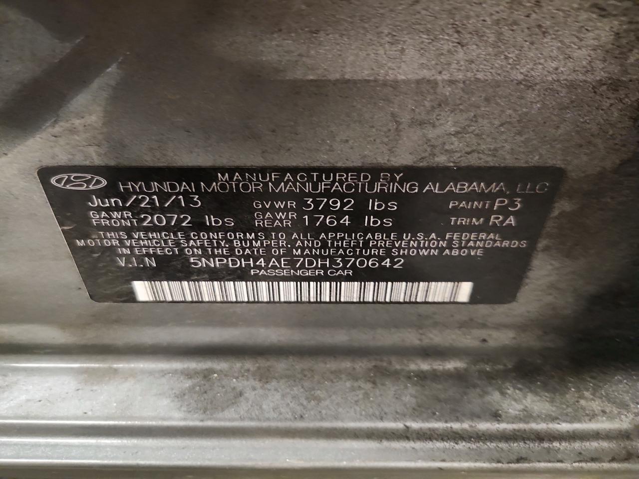 2013 Hyundai Elantra Gls Серый vin: 5NPDH4AE7DH370642