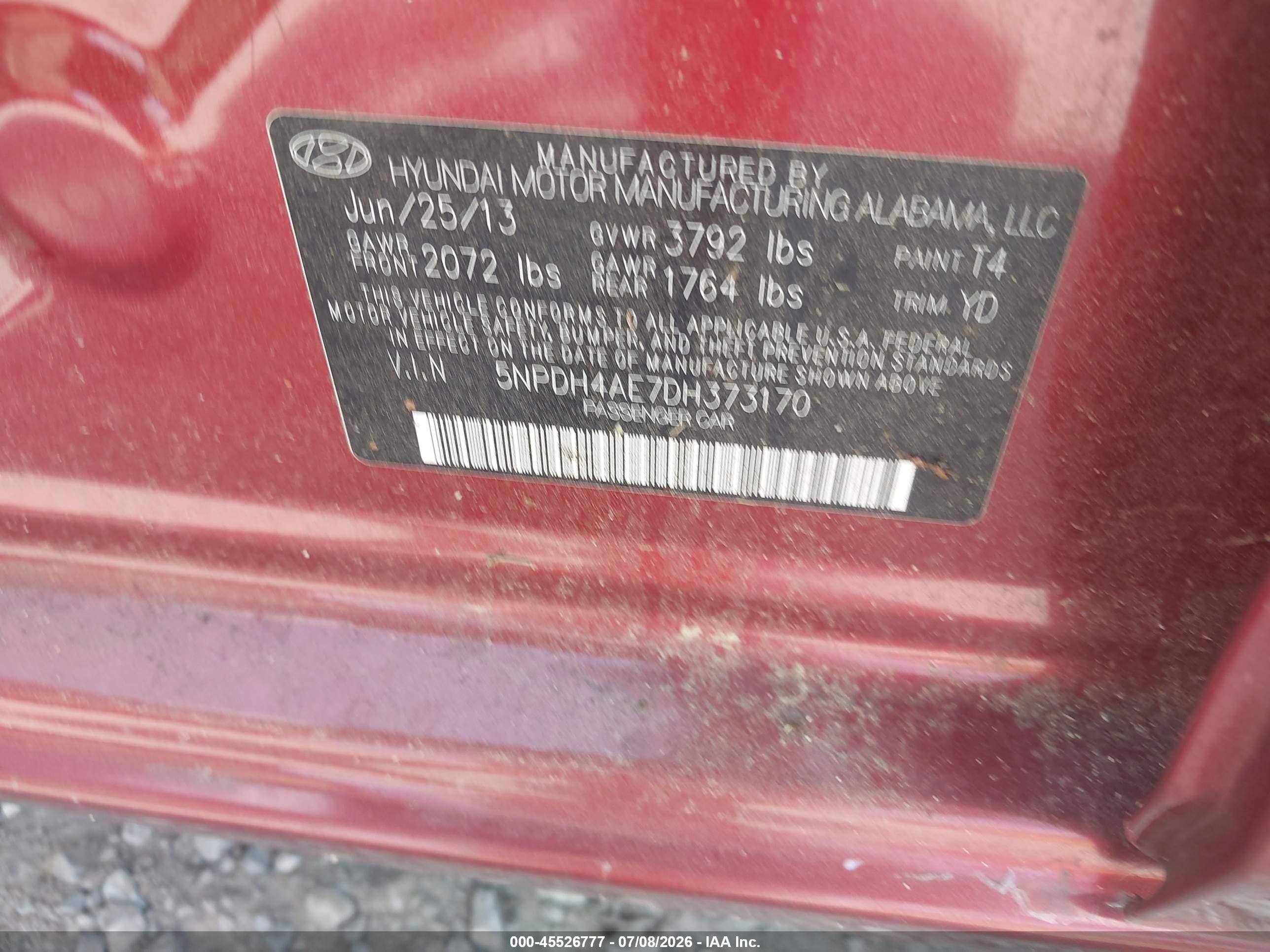 2013 Hyundai Elantra Gls Red vin: 5NPDH4AE7DH373170