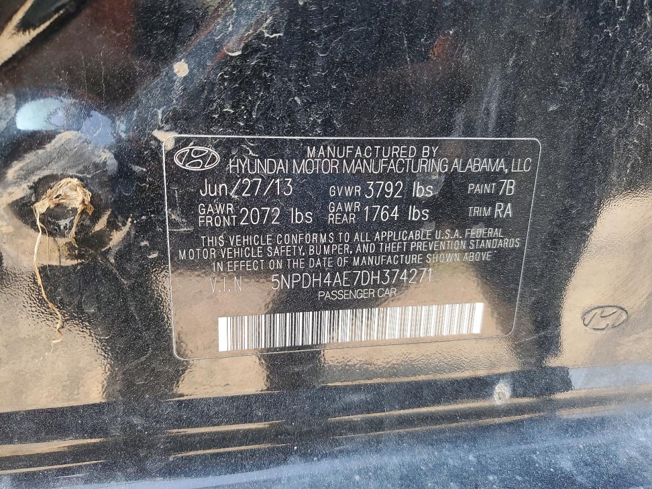 2013 Hyundai Elantra Gls Black vin: 5NPDH4AE7DH374271