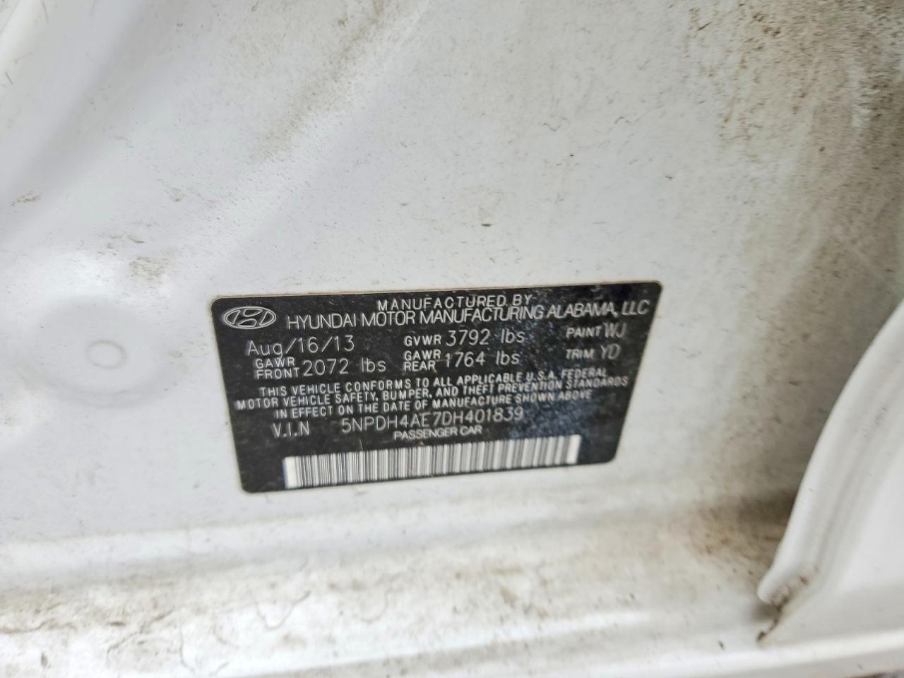 2013 Hyundai Elantra Limited White vin: 5NPDH4AE7DH401839