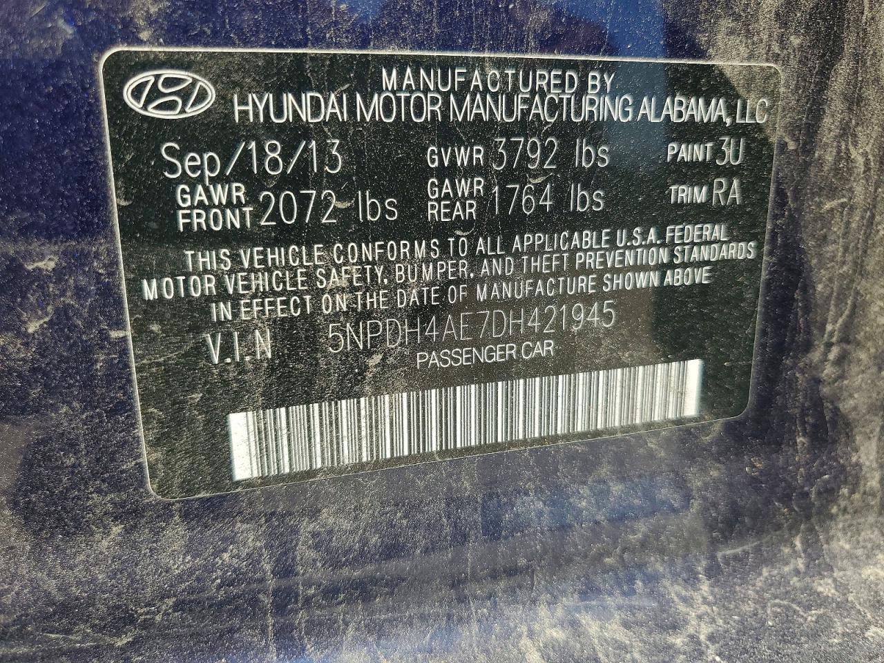 2013 Hyundai Elantra Gls Blue vin: 5NPDH4AE7DH421945