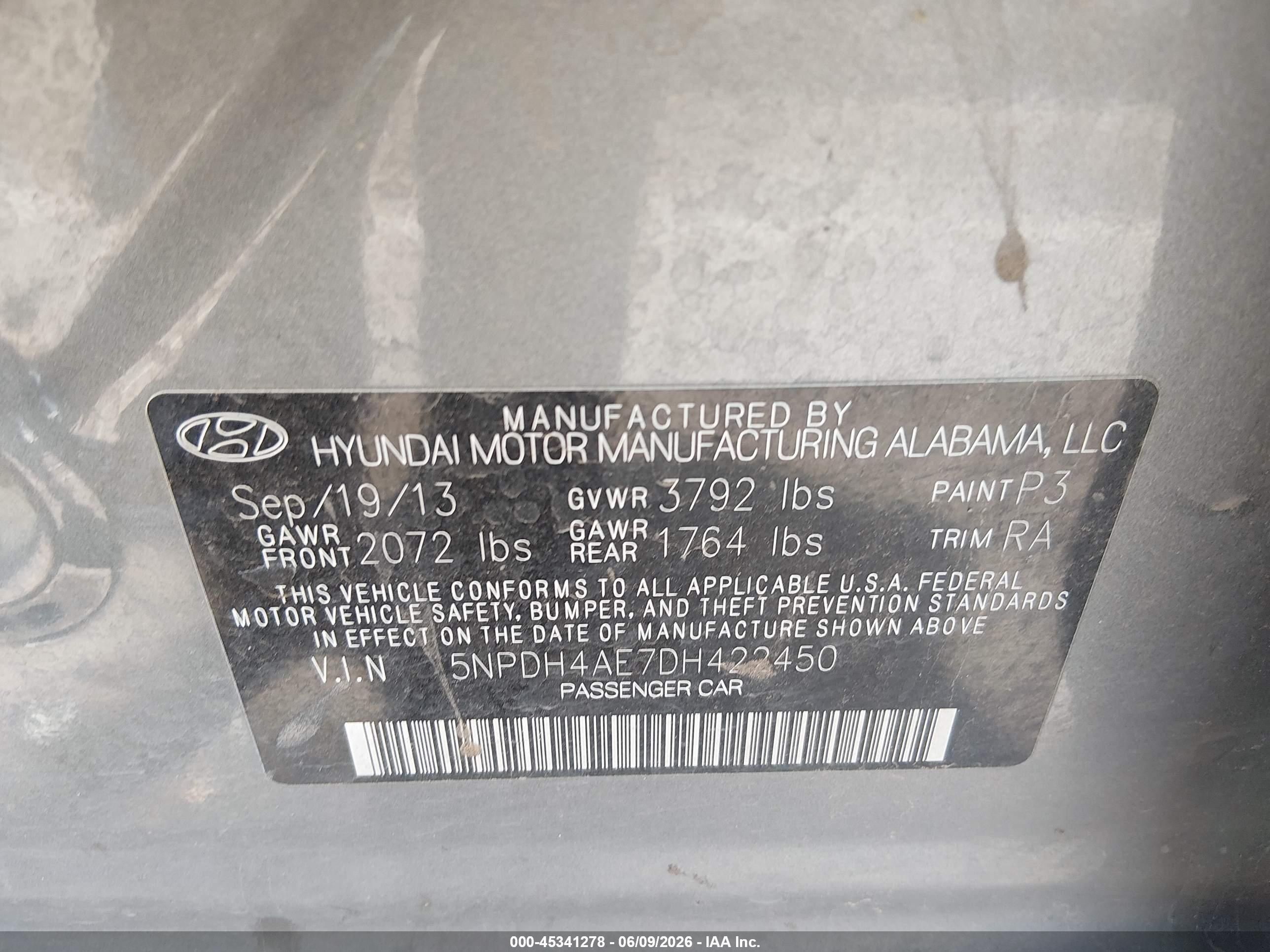 2013 Hyundai Elantra Gls Gray vin: 5NPDH4AE7DH422450