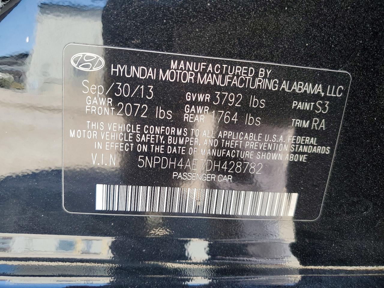 2013 Hyundai Elantra Limited Black vin: 5NPDH4AE7DH428782