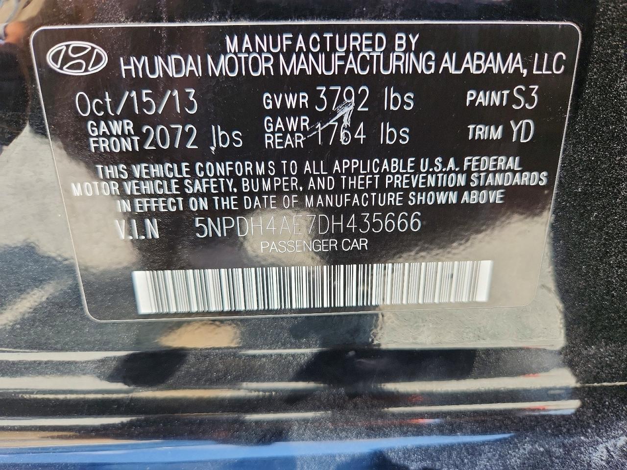 2013 Hyundai Elantra Gls Black vin: 5NPDH4AE7DH435666