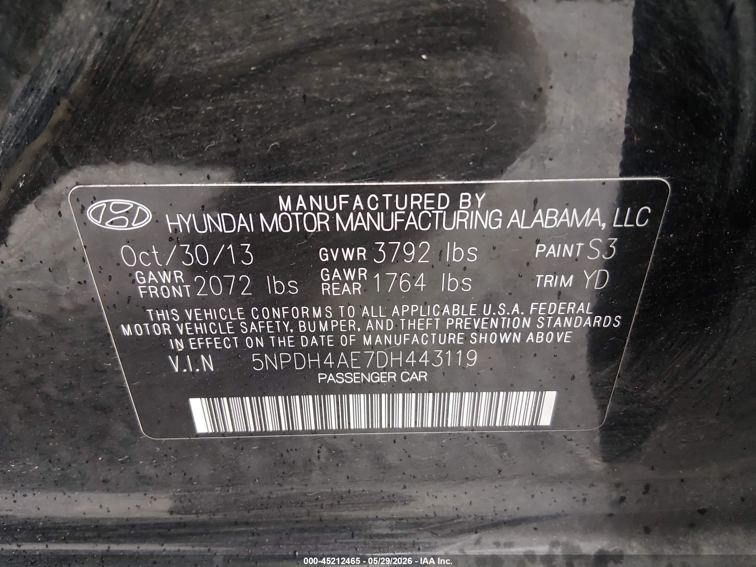 2013 Hyundai Elantra Gls Black vin: 5NPDH4AE7DH443119