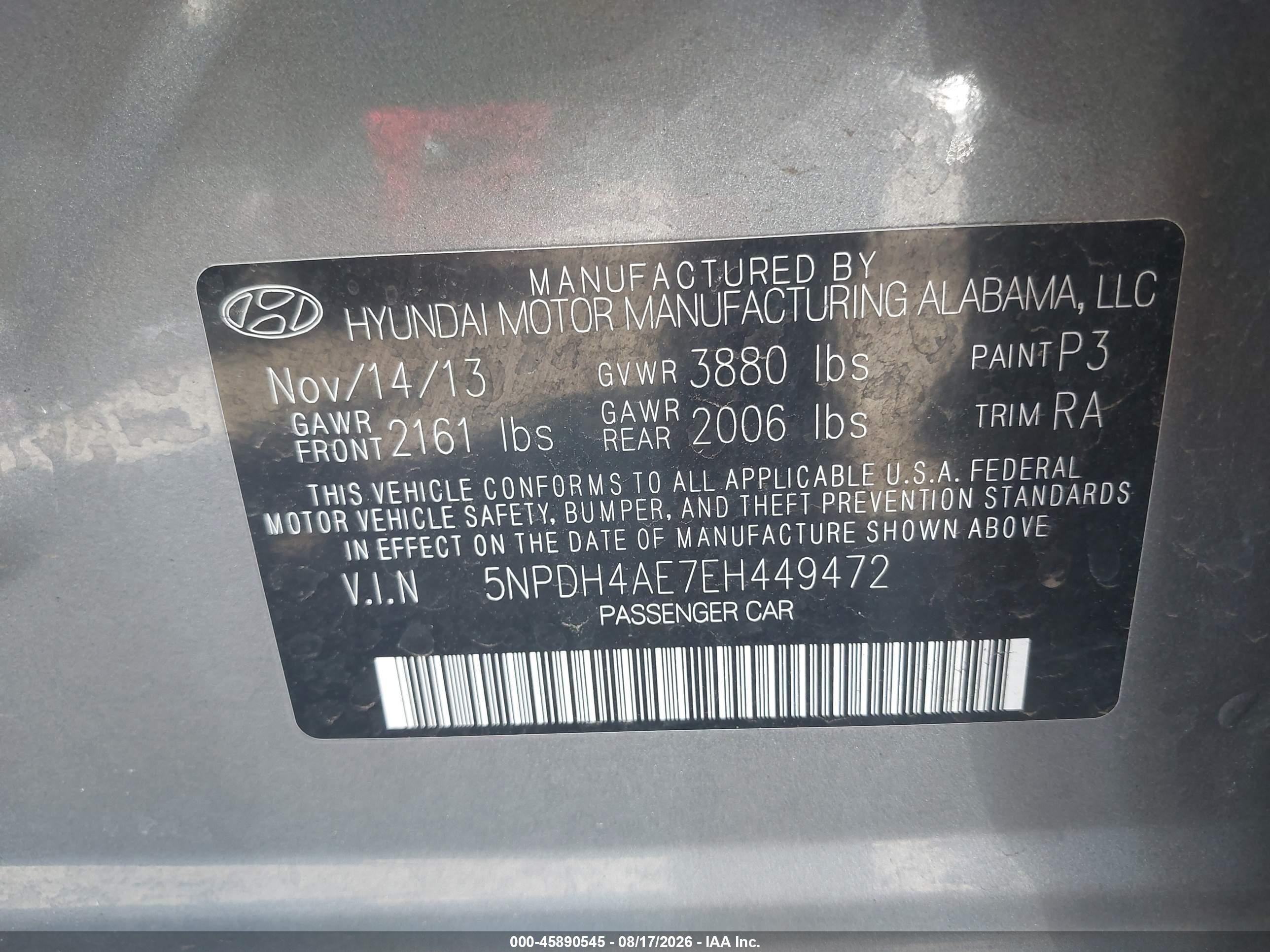 2014 Hyundai Elantra Se Gray vin: 5NPDH4AE7EH449472