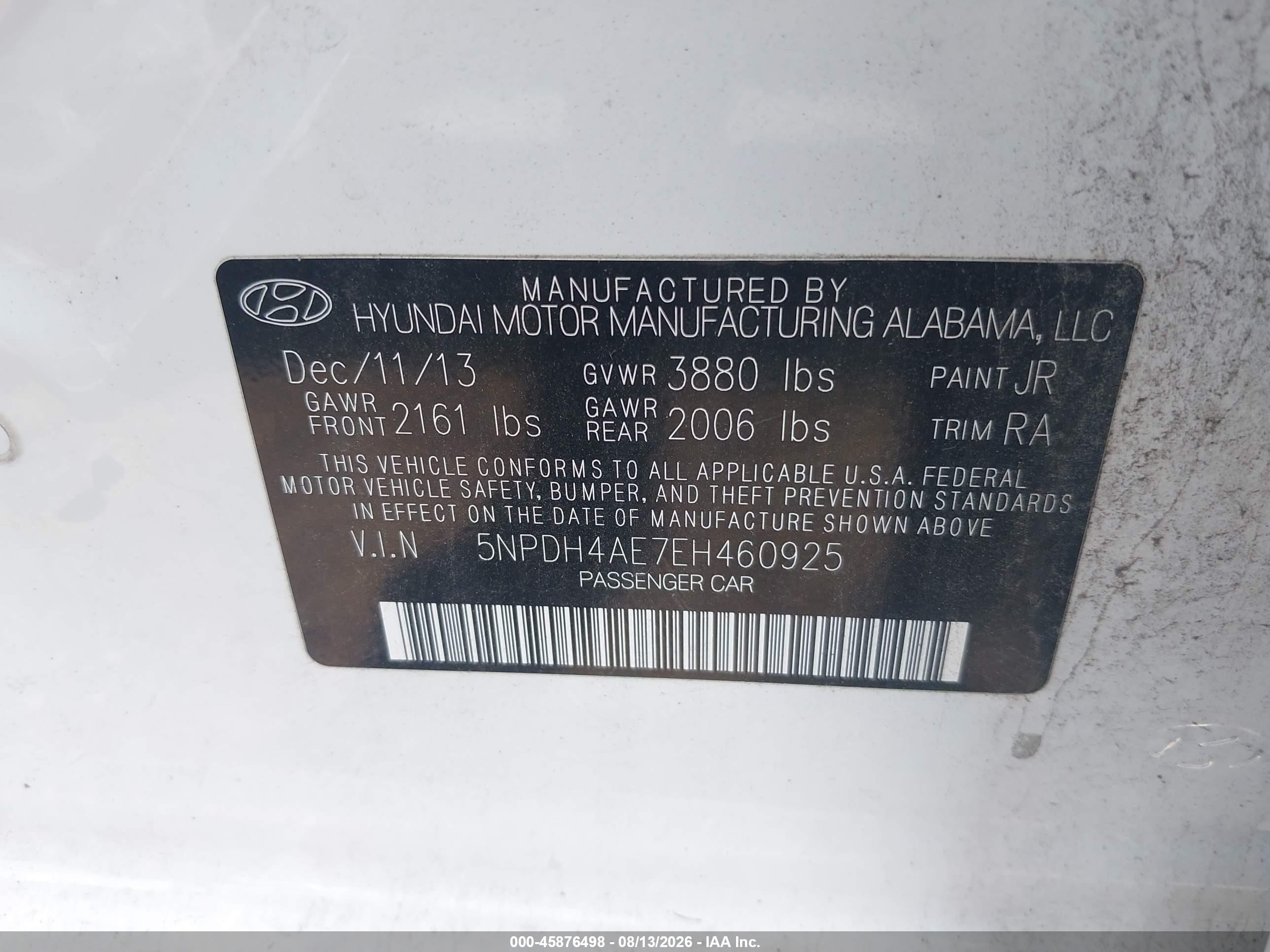 2014 Hyundai Elantra Se White vin: 5NPDH4AE7EH460925