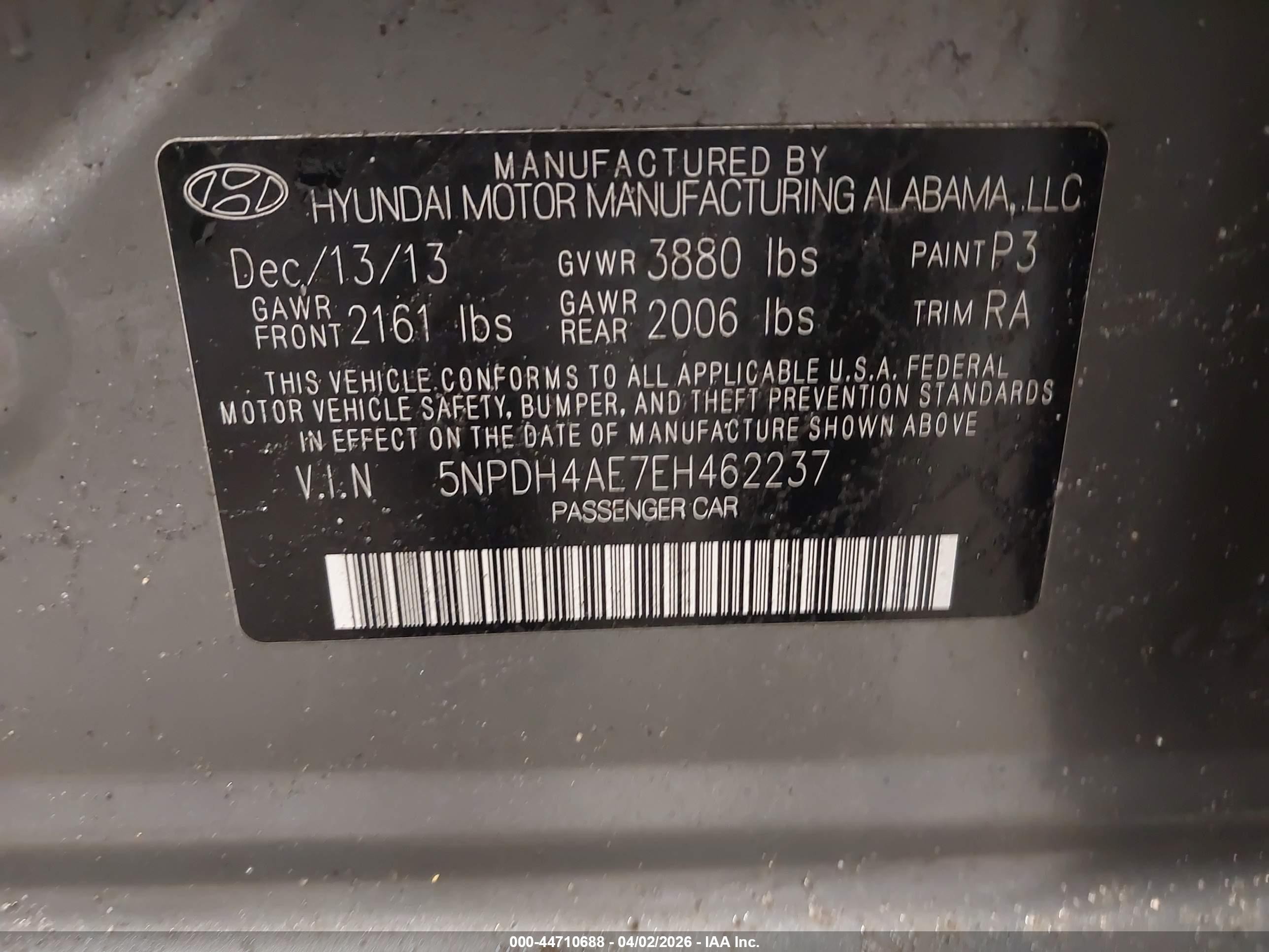 2014 Hyundai Elantra Se Gray vin: 5NPDH4AE7EH462237