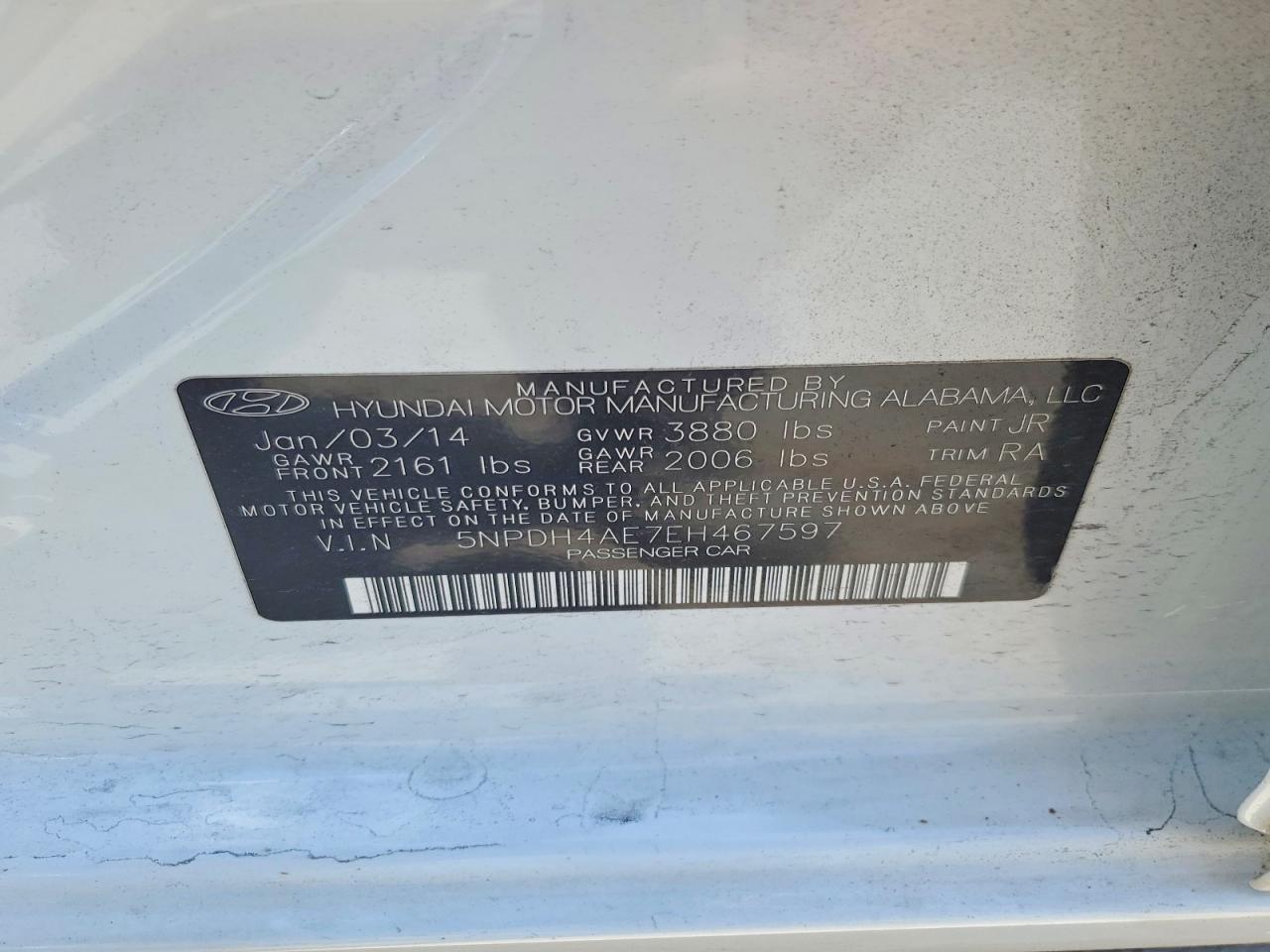 2014 Hyundai Elantra Limited Белый vin: 5NPDH4AE7EH467597