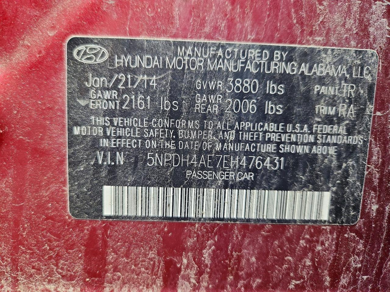 2014 Hyundai Elantra Se Red vin: 5NPDH4AE7EH476431