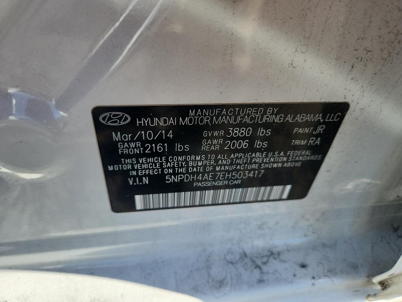 2014 Hyundai Elantra Se White vin: 5NPDH4AE7EH503417
