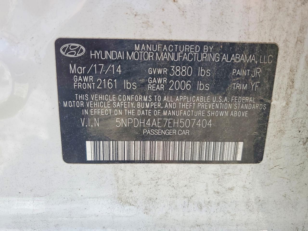 2014 Hyundai Elantra Limited Белый vin: 5NPDH4AE7EH507404