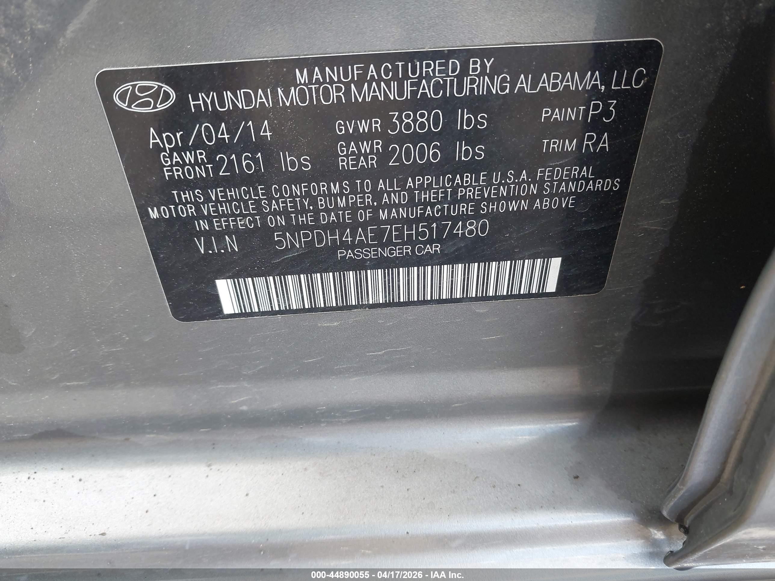 2014 Hyundai Elantra Se Gray vin: 5NPDH4AE7EH517480