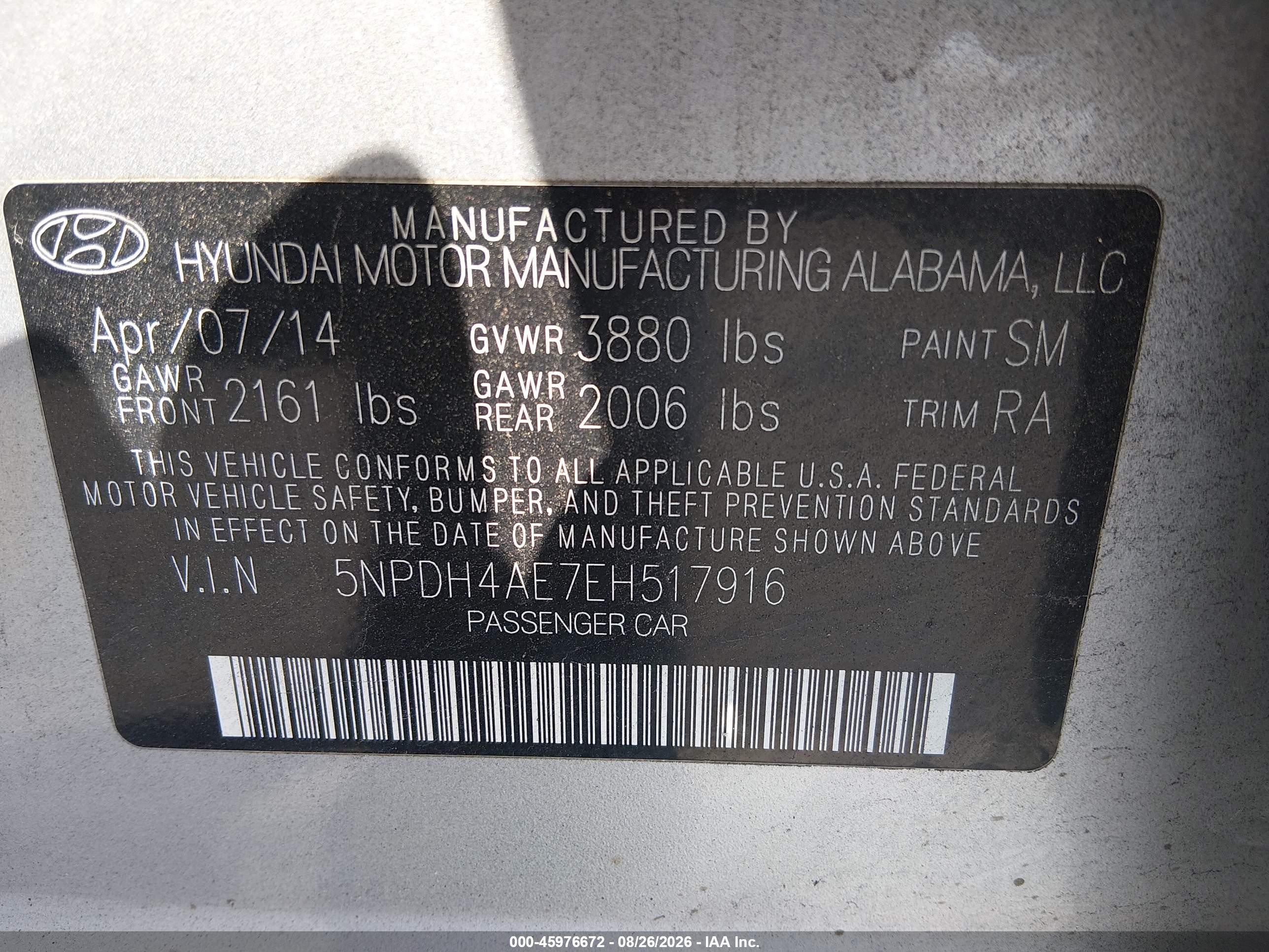2014 Hyundai Elantra Se Silver vin: 5NPDH4AE7EH517916
