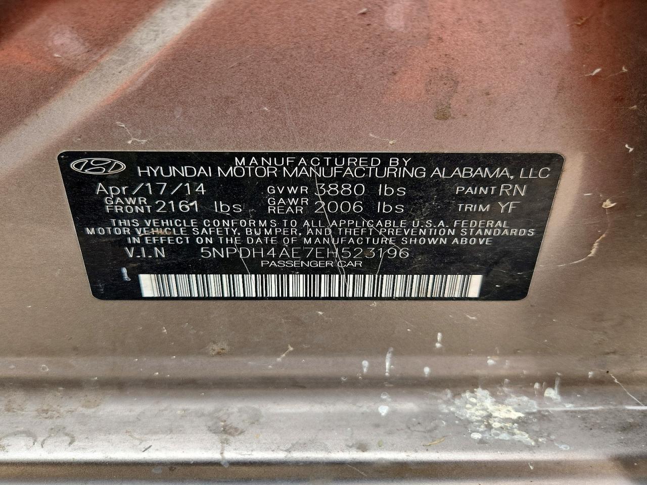 2014 Hyundai Elantra Se Gray vin: 5NPDH4AE7EH523196