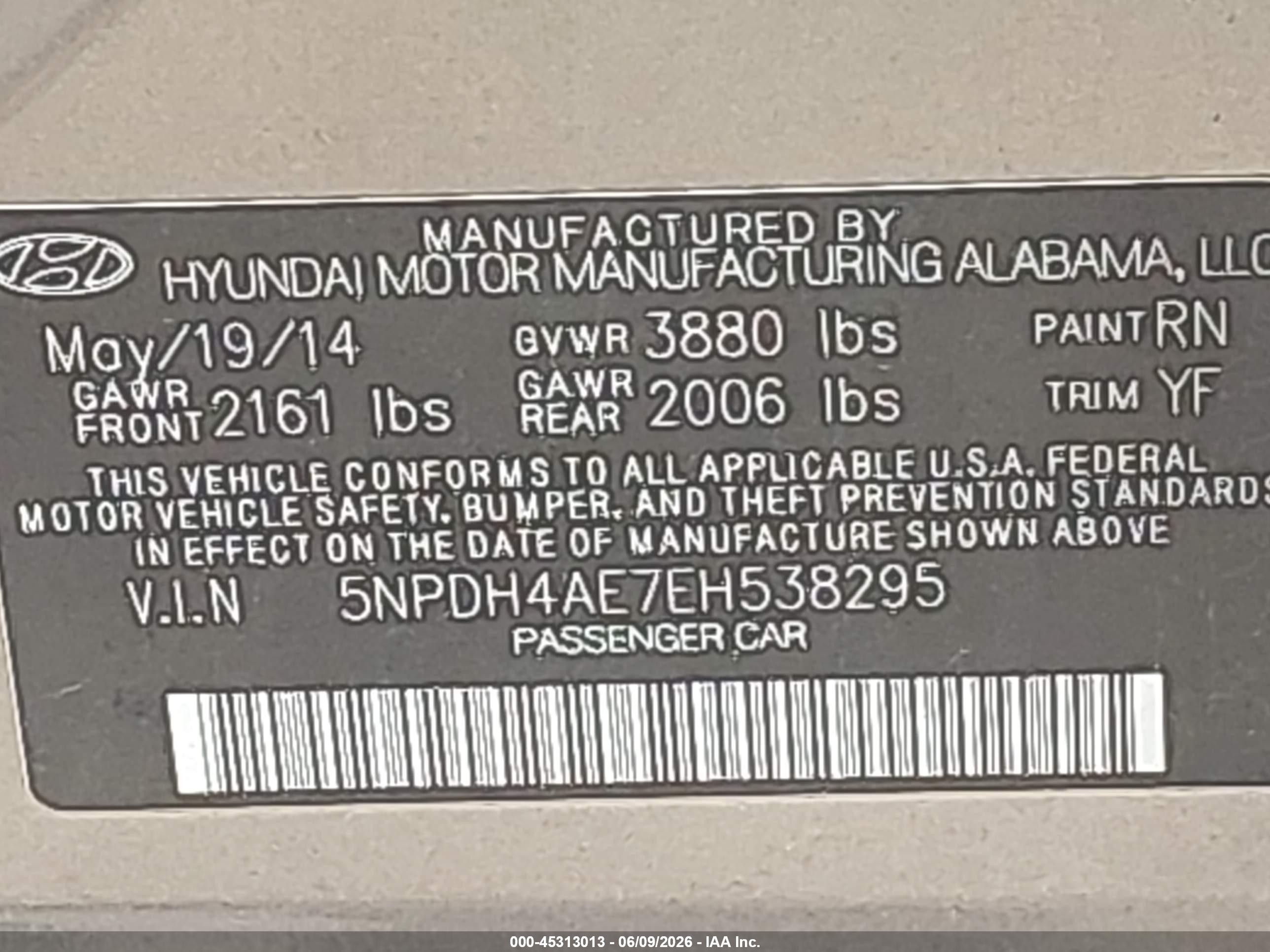 2014 Hyundai Elantra Se Champagne vin: 5NPDH4AE7EH538295