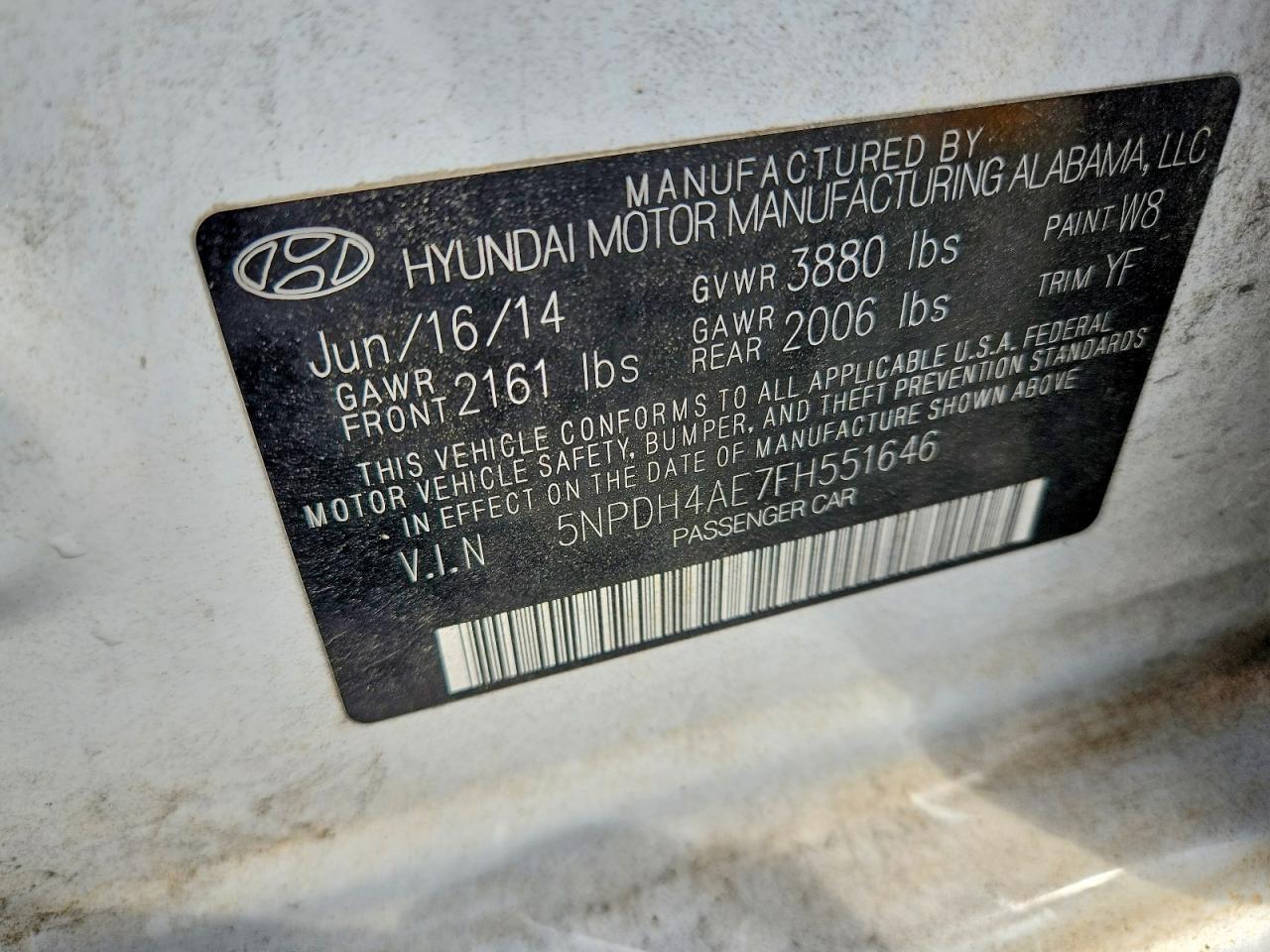 2015 Hyundai Elantra Se White vin: 5NPDH4AE7FH551646
