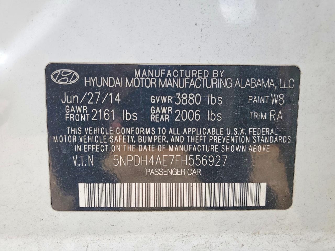 2015 Hyundai Elantra Se White vin: 5NPDH4AE7FH556927