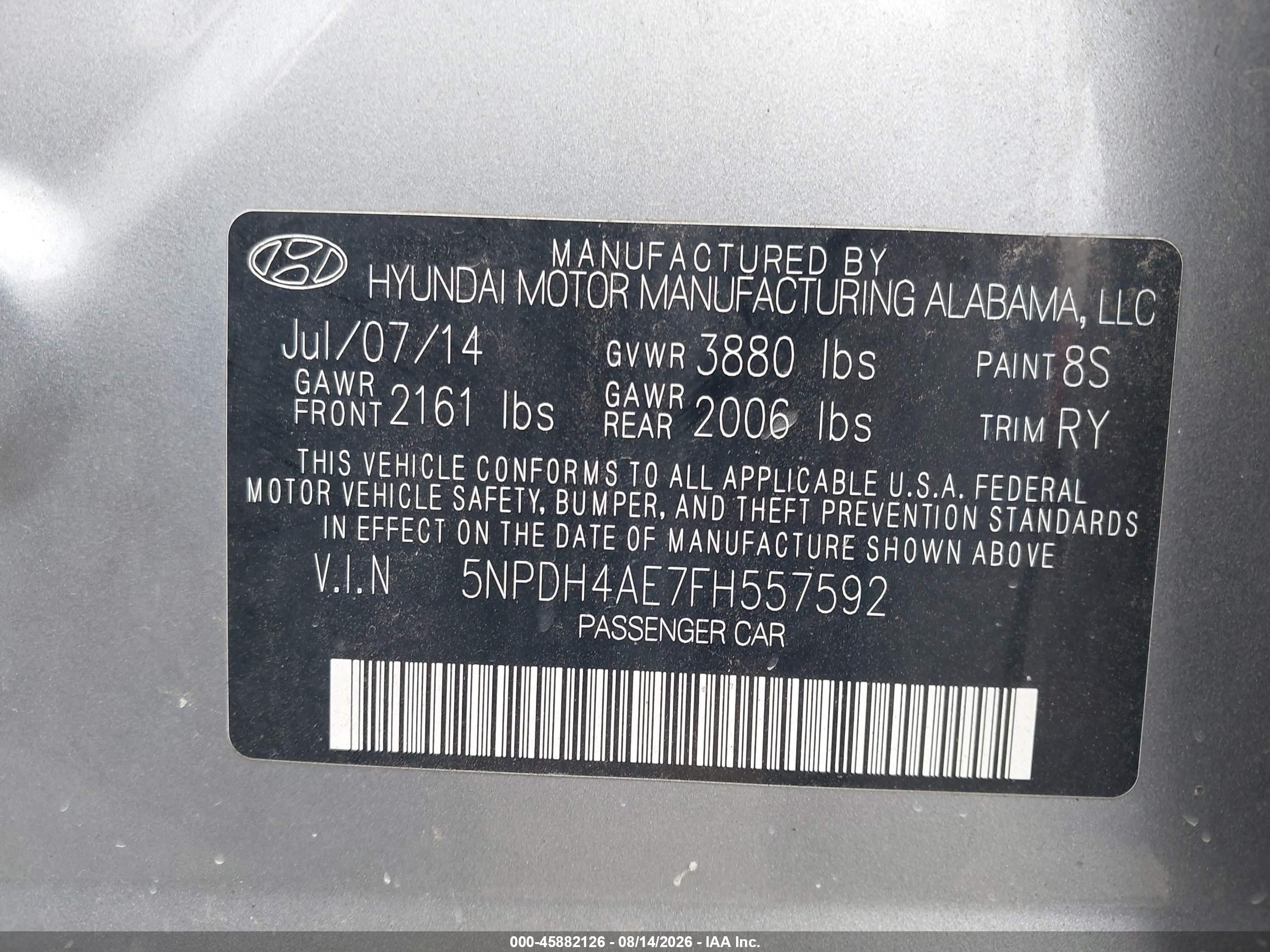 2015 Hyundai Elantra Se Silver vin: 5NPDH4AE7FH557592