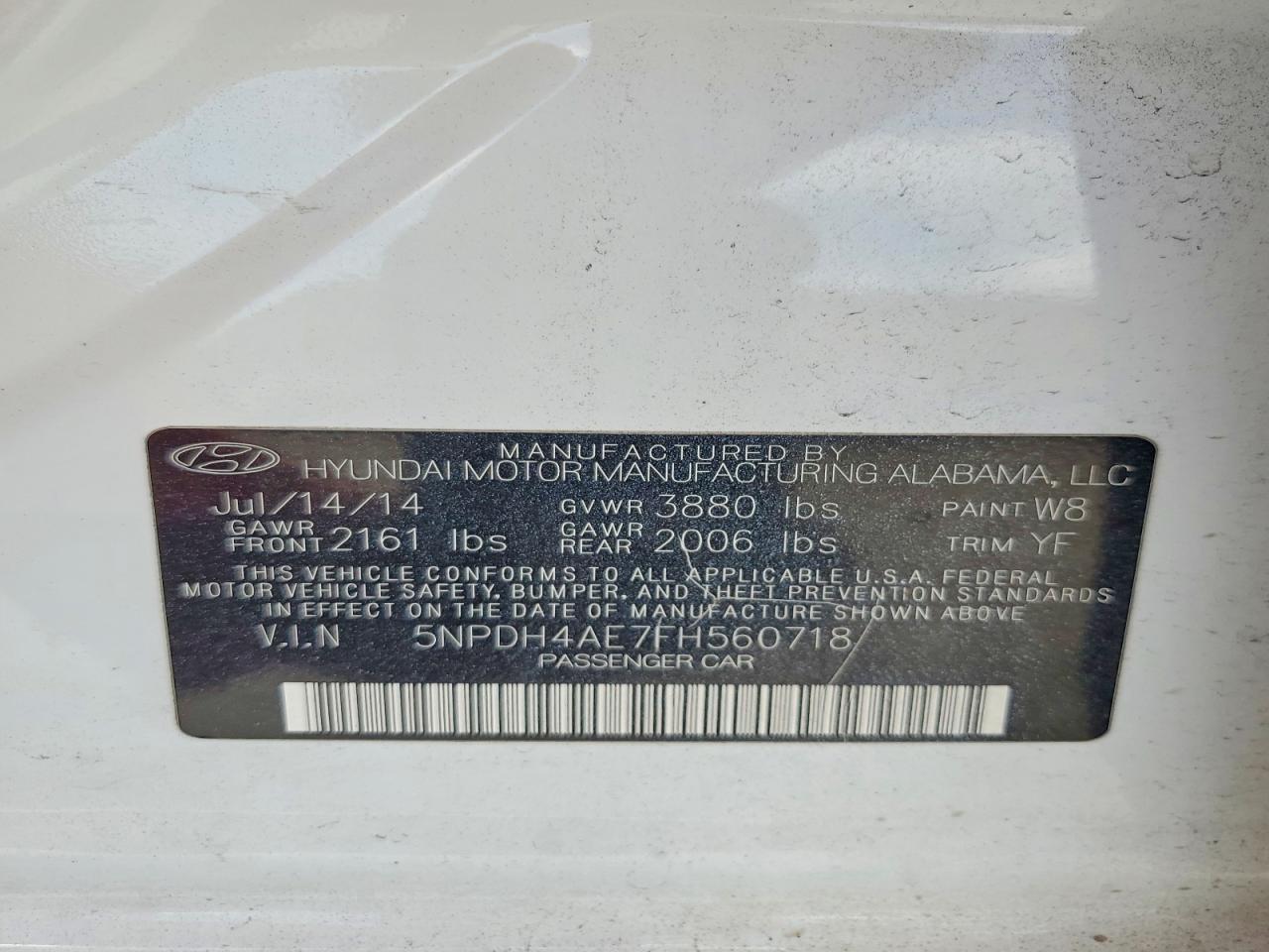 2015 Hyundai Elantra Se White vin: 5NPDH4AE7FH560718
