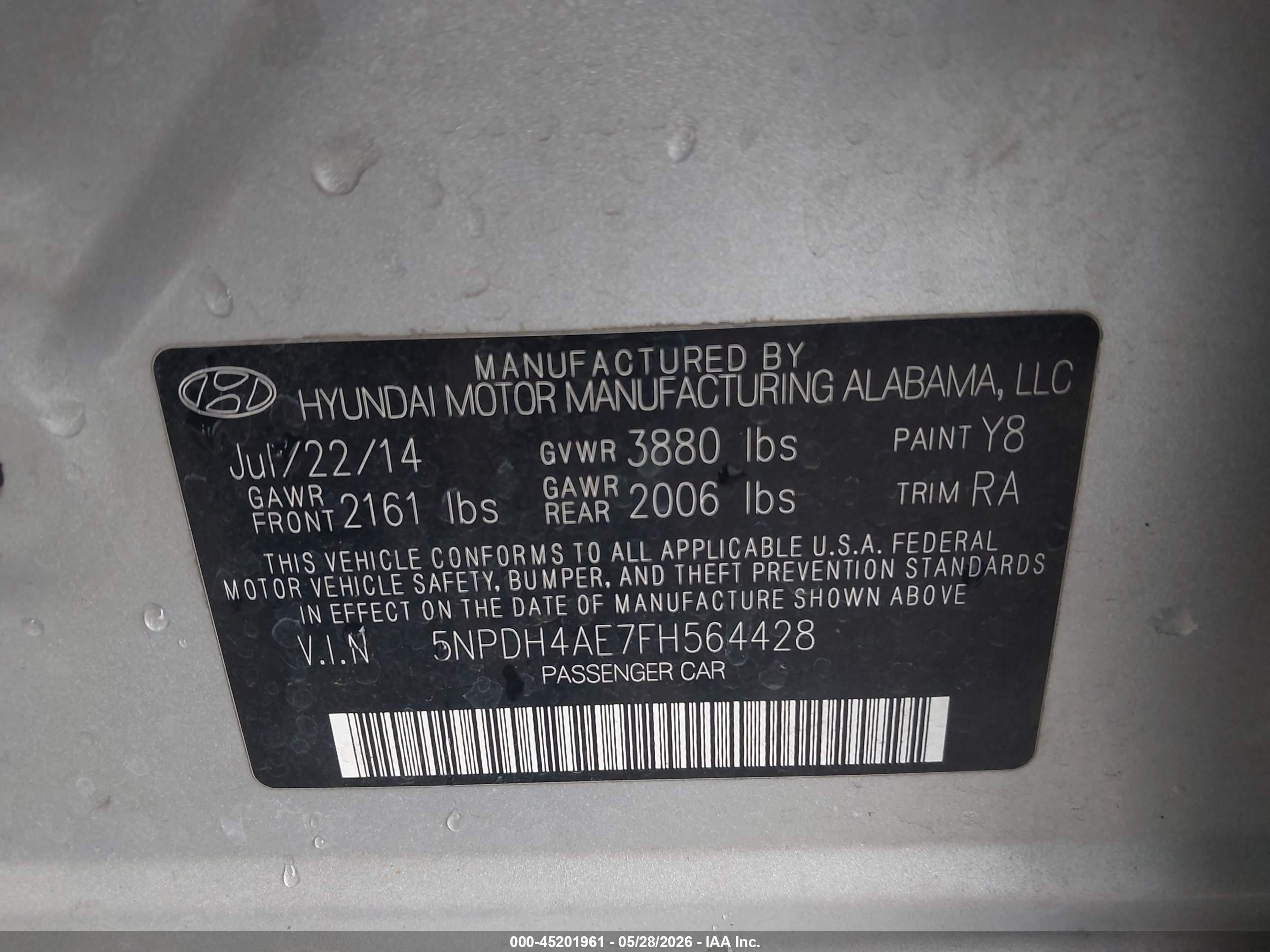 2015 Hyundai Elantra Se Silver vin: 5NPDH4AE7FH564428