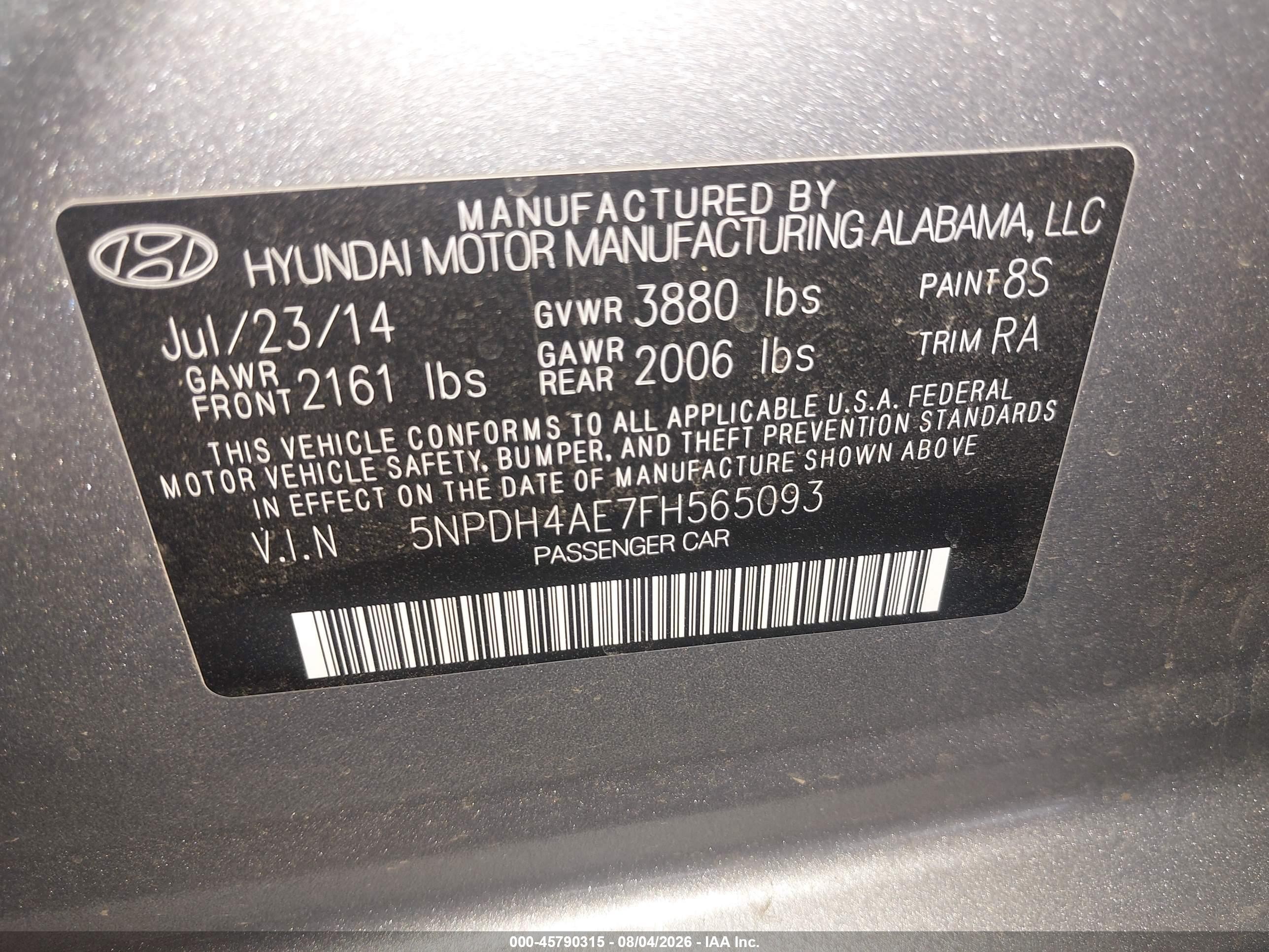 2015 Hyundai Elantra Se Серый vin: 5NPDH4AE7FH565093