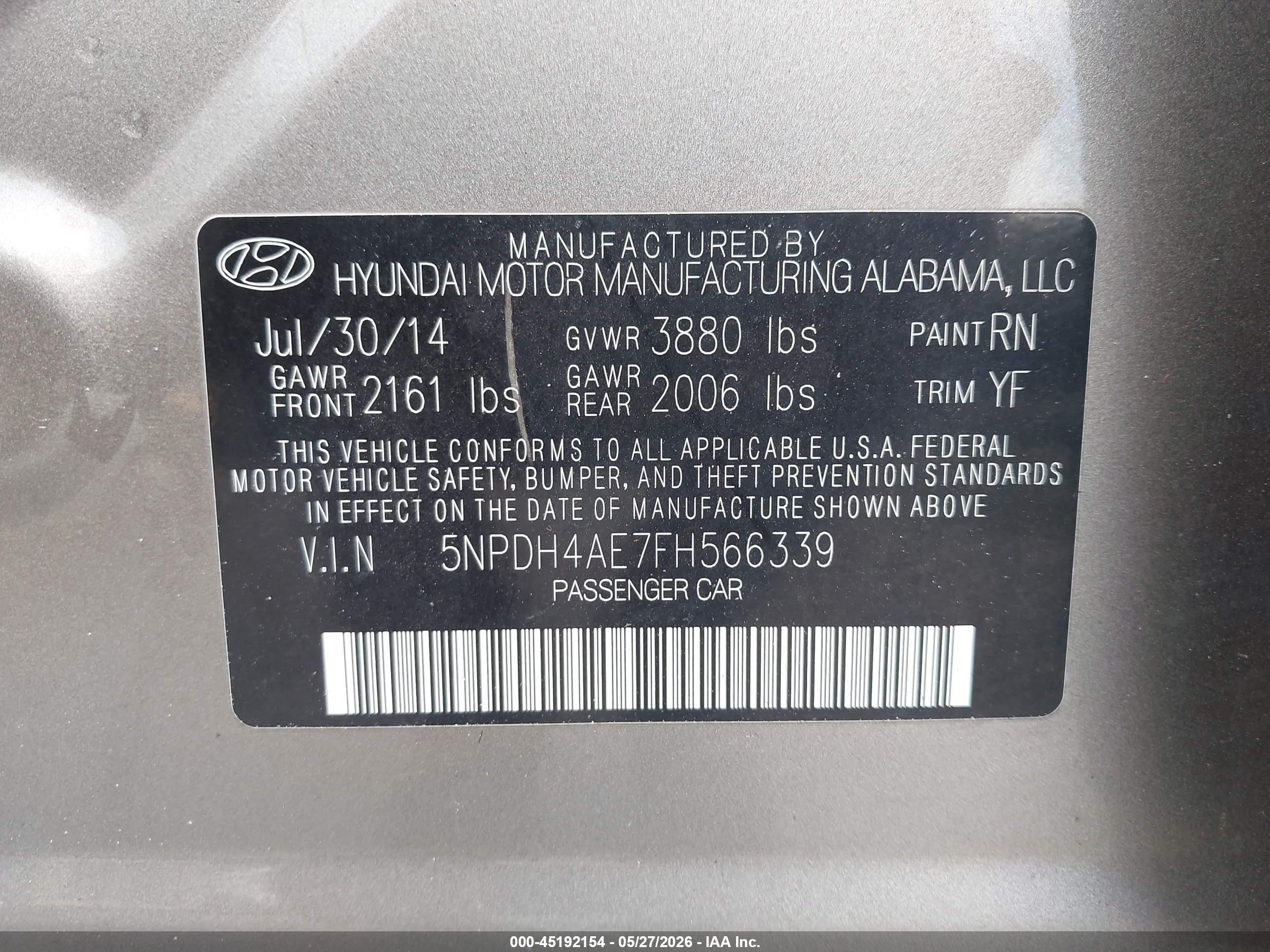 2015 Hyundai Elantra Se Beige vin: 5NPDH4AE7FH566339