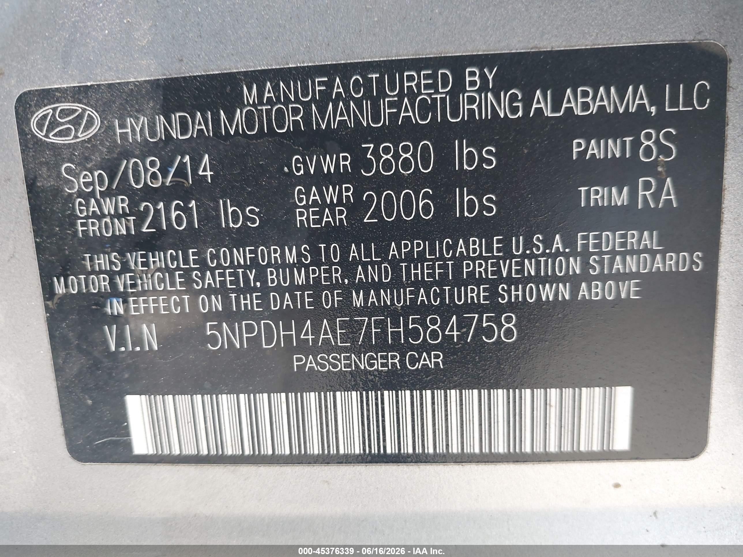 2015 Hyundai Elantra Se Gray vin: 5NPDH4AE7FH584758