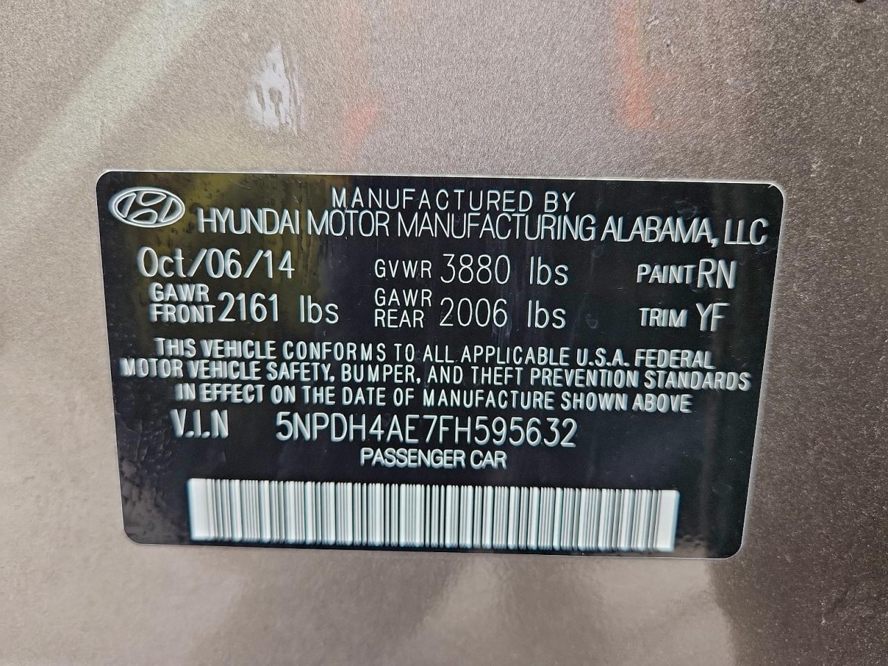2015 Hyundai Elantra Se Brown vin: 5NPDH4AE7FH595632