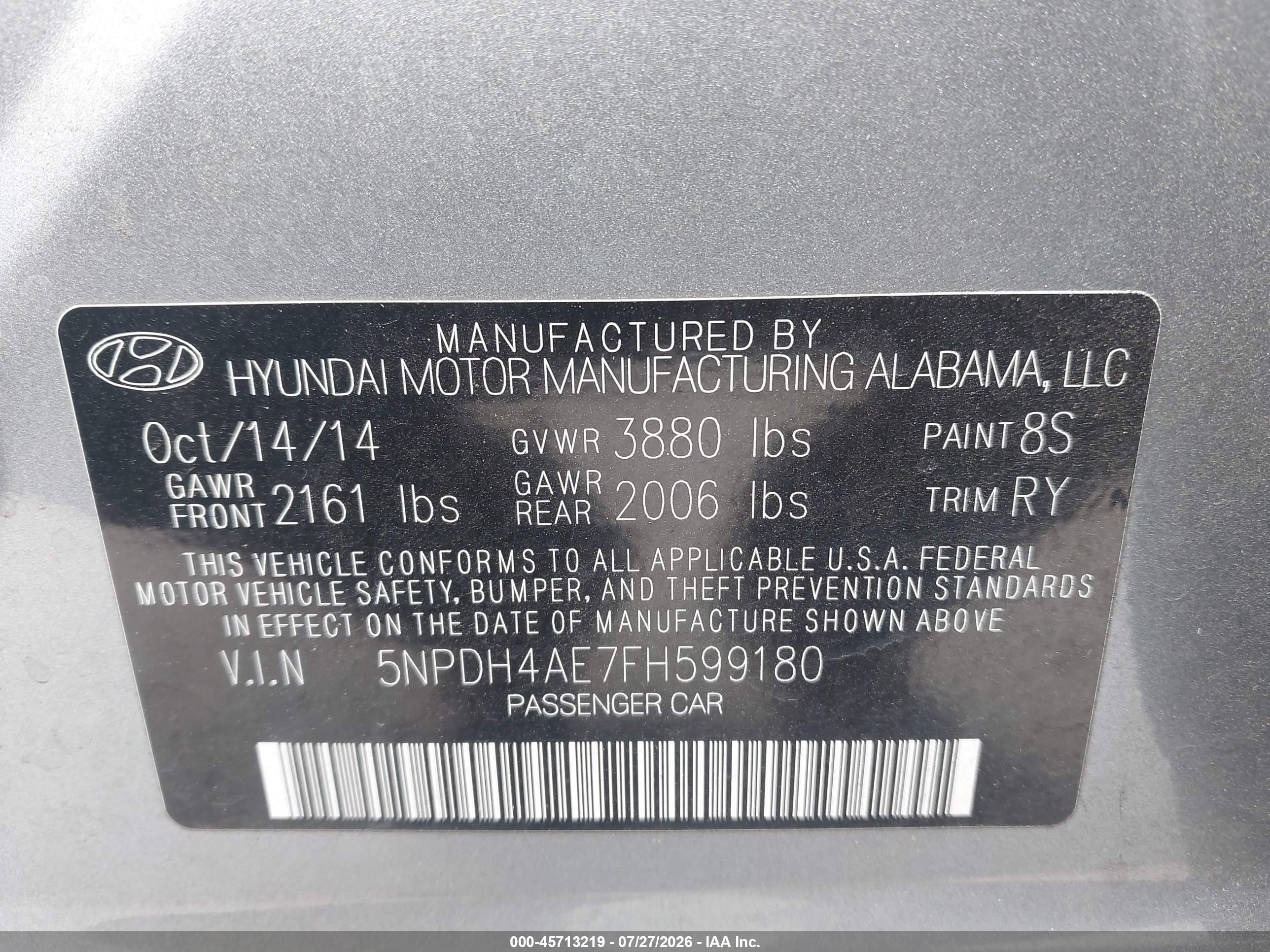 2015 Hyundai Elantra Limited Silver vin: 5NPDH4AE7FH599180