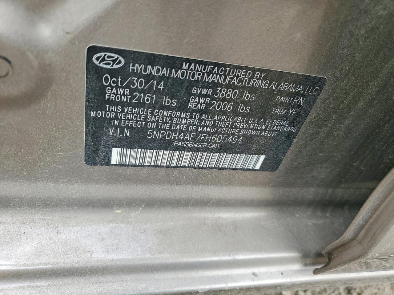 2015 Hyundai Elantra Se Brown vin: 5NPDH4AE7FH605494