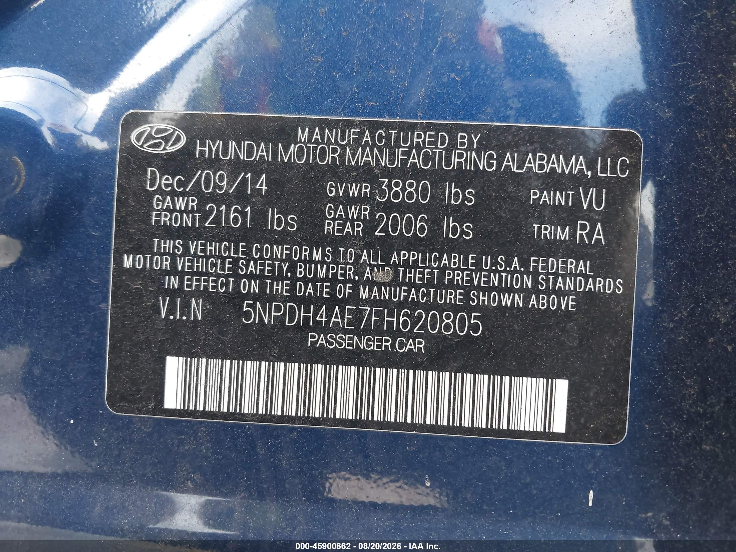 2015 Hyundai Elantra Se Blue vin: 5NPDH4AE7FH620805