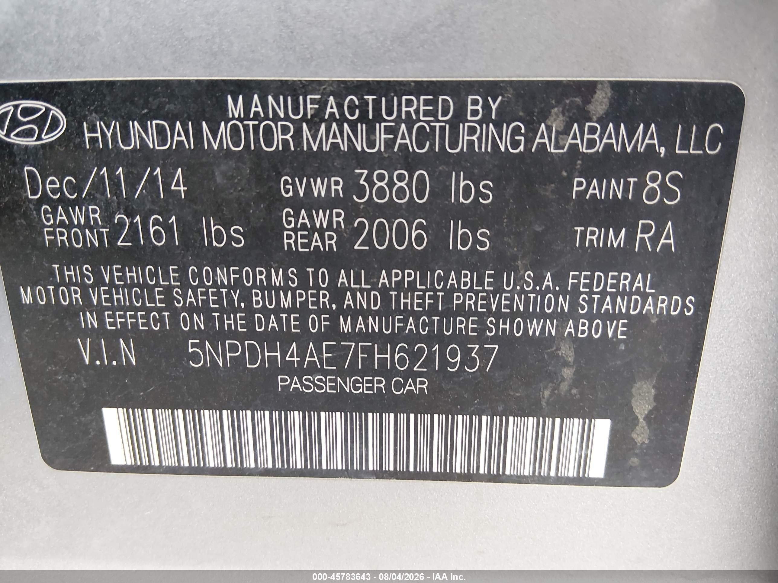 2015 Hyundai Elantra Se Серебряный vin: 5NPDH4AE7FH621937