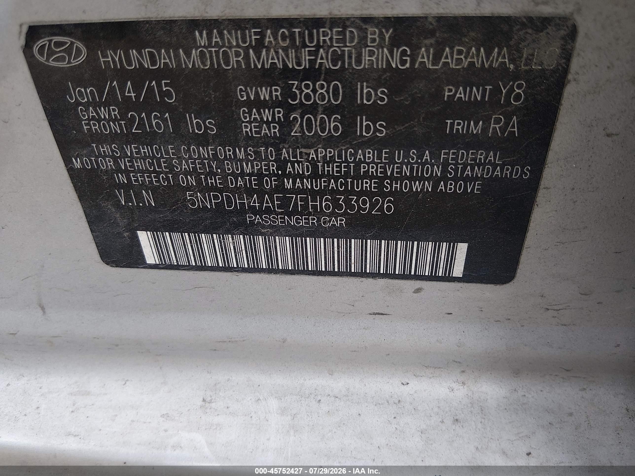 2015 Hyundai Elantra Se Silver vin: 5NPDH4AE7FH633926