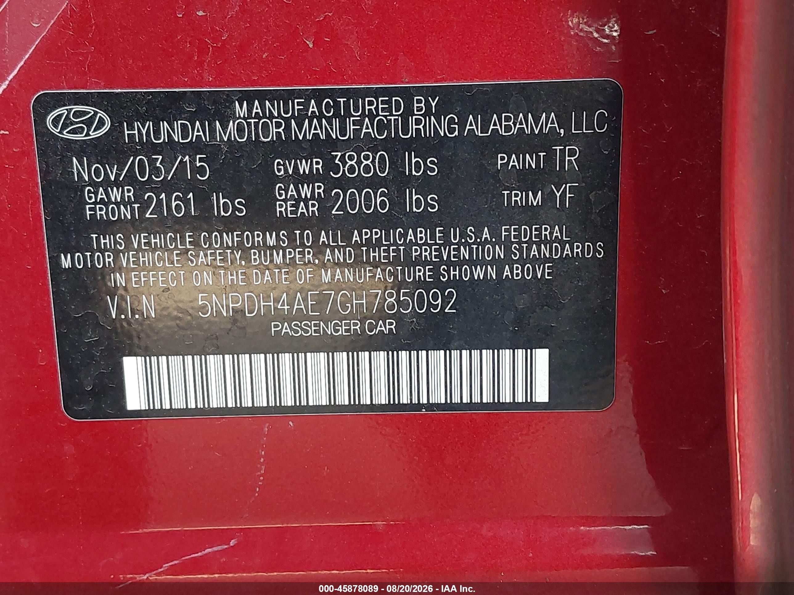2016 Hyundai Elantra Value Edition Red vin: 5NPDH4AE7GH785092