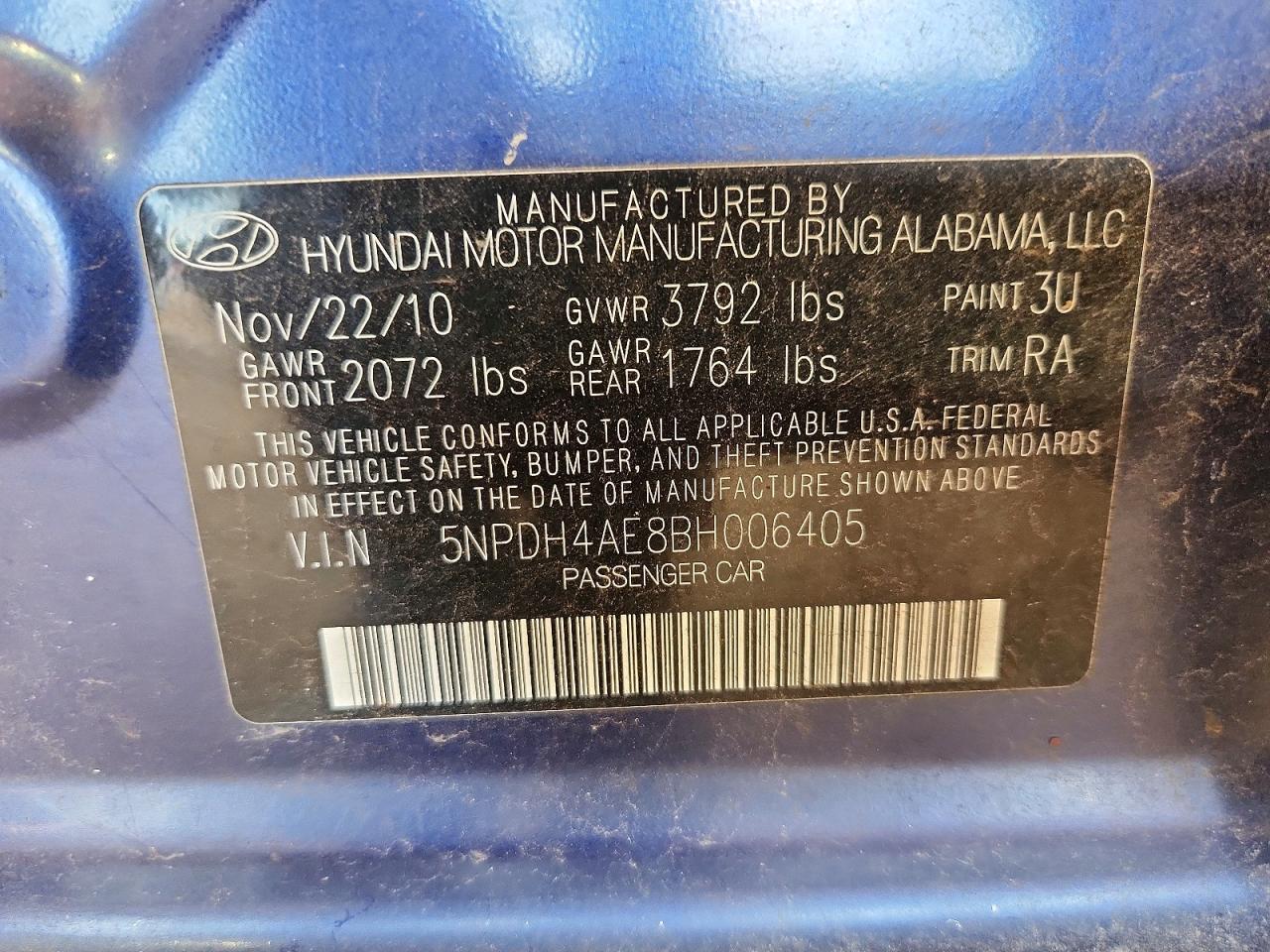 2011 Hyundai Elantra Limited Синий vin: 5NPDH4AE8BH006405