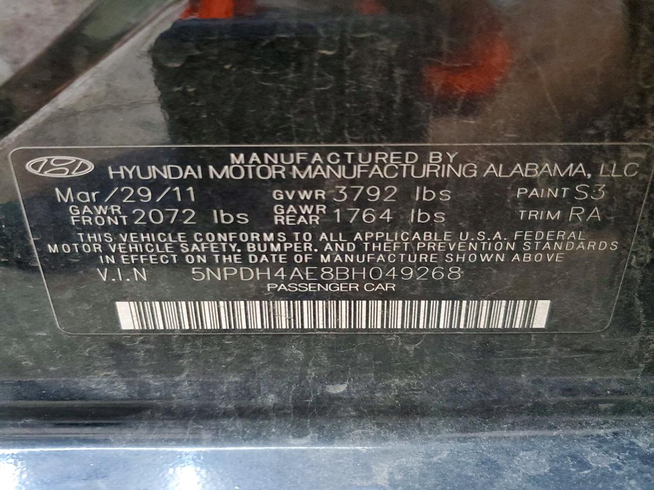 2011 Hyundai Elantra Limited Black vin: 5NPDH4AE8BH049268