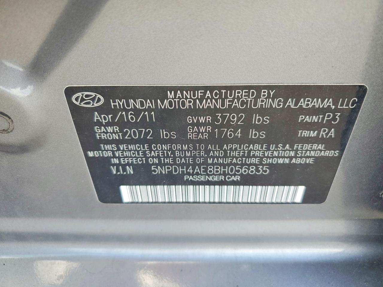 2011 Hyundai Elantra Limited Gray vin: 5NPDH4AE8BH056835