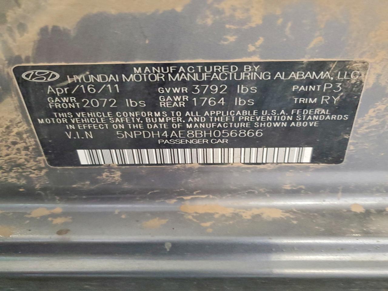 2011 Hyundai Elantra Limited Gray vin: 5NPDH4AE8BH056866